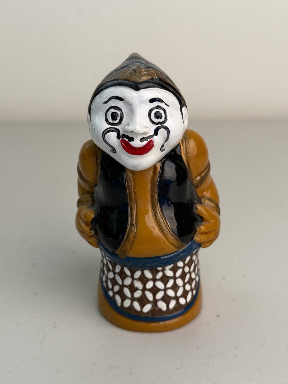 Vintage Indonesian Ceramic Woman Figurine Hand Painted Folk Art Batik Style